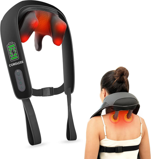 Neck Massager for Pain Relief Deep Tissue, Neck Massage with Heat, FSA HSA Eligible, Cordless Massager for Back and Shoulder Pain, Deep Kneading Back Massager, Gift for Mom Dad