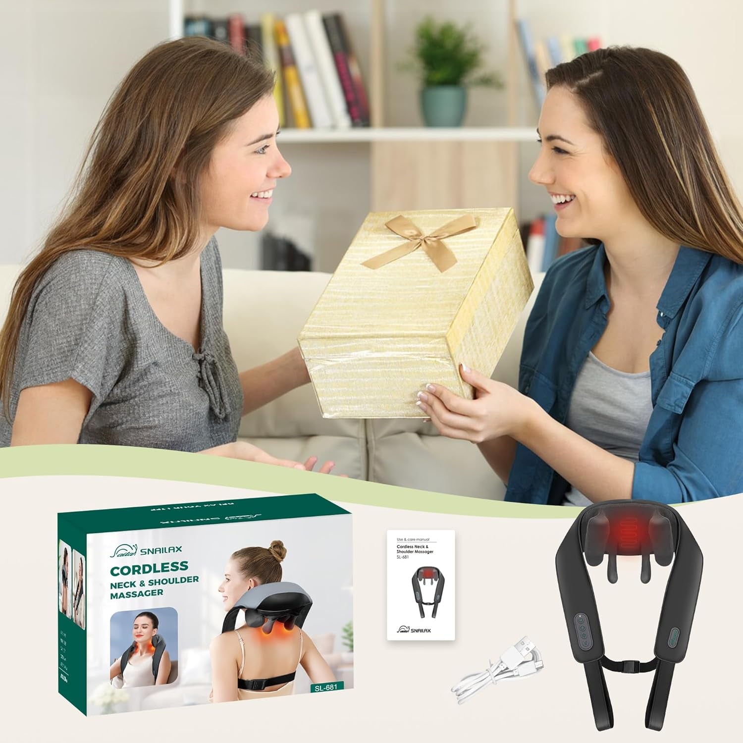 Neck Massager for Pain Relief Deep Tissue, Neck Massage with Heat, FSA HSA Eligible, Cordless Massager for Back and Shoulder Pain, Deep Kneading Back Massager, Gift for Mom Dad